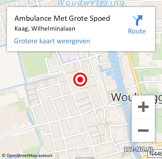 Locatie op kaart van de 112 melding: Ambulance Met Grote Spoed Naar Kaag, Wilhelminalaan op 24 mei 2022 00:21