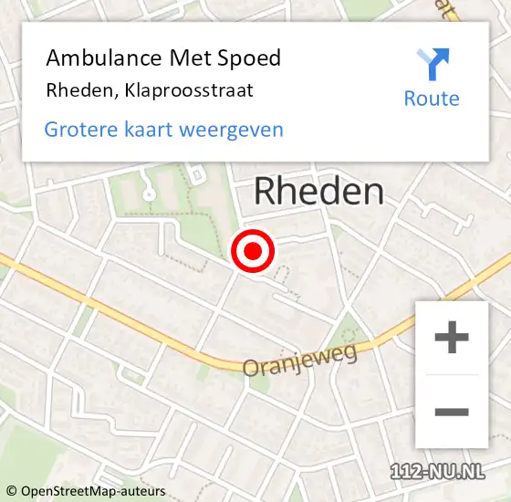 Locatie op kaart van de 112 melding: Ambulance Met Spoed Naar Rheden, Klaproosstraat op 24 mei 2022 02:06