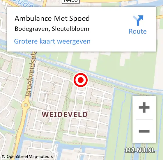 Locatie op kaart van de 112 melding: Ambulance Met Spoed Naar Bodegraven, Sleutelbloem op 24 mei 2022 03:03