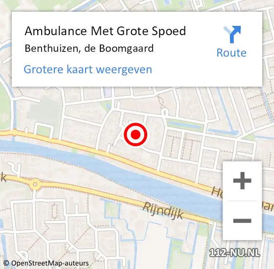 Locatie op kaart van de 112 melding: Ambulance Met Grote Spoed Naar Benthuizen, de Boomgaard op 24 mei 2022 04:25