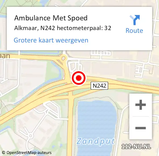 Locatie op kaart van de 112 melding: Ambulance Met Spoed Naar Alkmaar, N242 hectometerpaal: 32 op 24 mei 2022 04:42