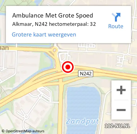 Locatie op kaart van de 112 melding: Ambulance Met Grote Spoed Naar Alkmaar, N242 hectometerpaal: 32 op 24 mei 2022 04:55
