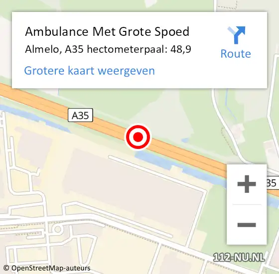 Locatie op kaart van de 112 melding: Ambulance Met Grote Spoed Naar Almelo, A35 hectometerpaal: 48,9 op 24 mei 2022 05:30