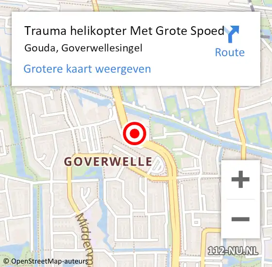 Locatie op kaart van de 112 melding: Trauma helikopter Met Grote Spoed Naar Gouda, Goverwellesingel op 24 mei 2022 06:13