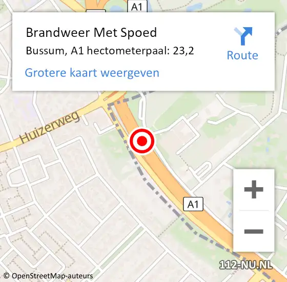 Locatie op kaart van de 112 melding: Brandweer Met Spoed Naar Gooise Meren, A1 hectometerpaal: 23,2 op 24 mei 2022 06:57