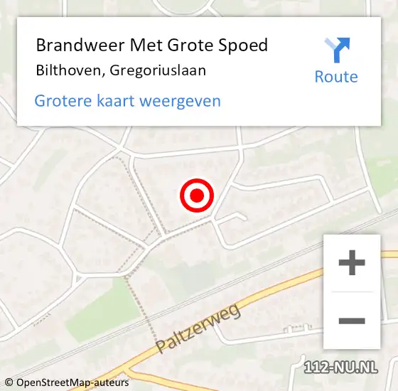 Locatie op kaart van de 112 melding: Brandweer Met Grote Spoed Naar Bilthoven, Gregoriuslaan op 24 mei 2022 08:10