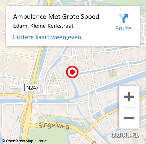 Locatie op kaart van de 112 melding: Ambulance Met Grote Spoed Naar Edam, Kleine Kerkstraat op 24 mei 2022 08:18