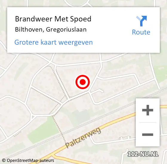 Locatie op kaart van de 112 melding: Brandweer Met Spoed Naar Bilthoven, Gregoriuslaan op 24 mei 2022 08:20