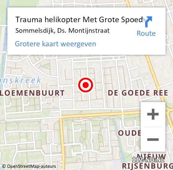 Locatie op kaart van de 112 melding: Trauma helikopter Met Grote Spoed Naar Sommelsdijk, Ds. Montijnstraat op 24 mei 2022 08:32