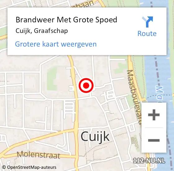 Locatie op kaart van de 112 melding: Brandweer Met Grote Spoed Naar Cuijk, Graafschap op 24 mei 2022 08:57