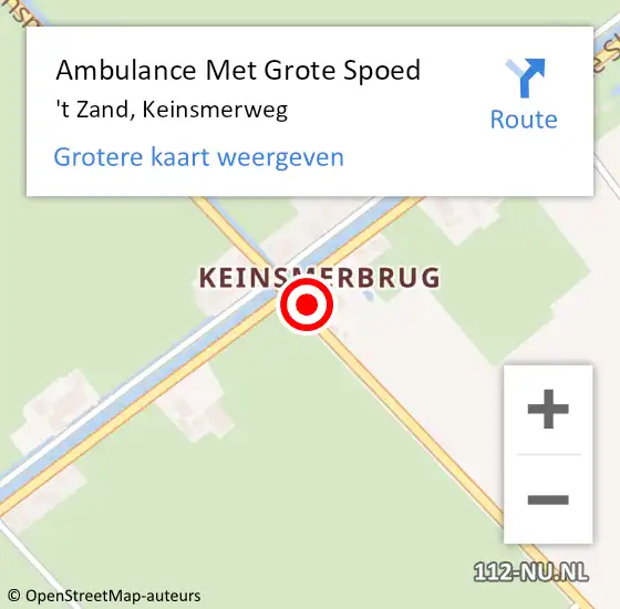 Locatie op kaart van de 112 melding: Ambulance Met Grote Spoed Naar 't Zand, Keinsmerweg op 24 mei 2022 09:47