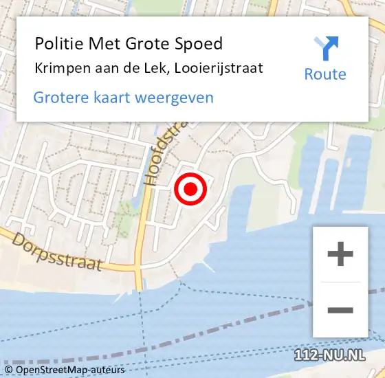 Locatie op kaart van de 112 melding: Politie Met Grote Spoed Naar Krimpen aan de Lek, Looierijstraat op 24 mei 2022 10:29