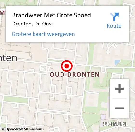 Locatie op kaart van de 112 melding: Brandweer Met Grote Spoed Naar Dronten, De Oost op 24 mei 2022 11:08