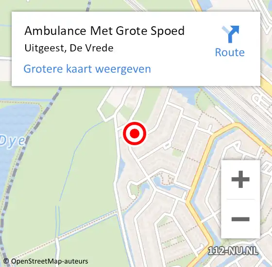 Locatie op kaart van de 112 melding: Ambulance Met Grote Spoed Naar Uitgeest, De Vrede op 24 mei 2022 11:43