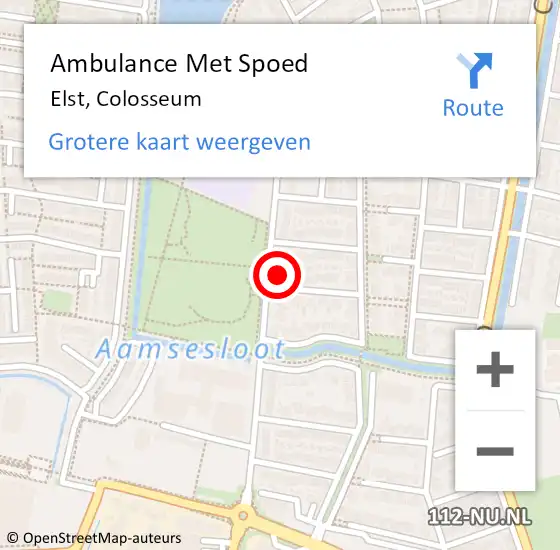 Locatie op kaart van de 112 melding: Ambulance Met Spoed Naar Elst, Colosseum op 24 mei 2022 11:47