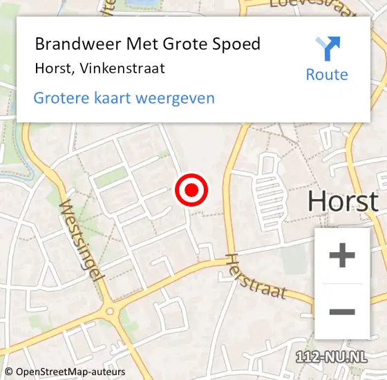 Locatie op kaart van de 112 melding: Brandweer Met Grote Spoed Naar Horst, Vinkenstraat op 24 mei 2022 11:49