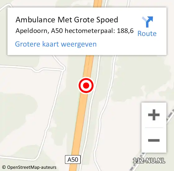 Locatie op kaart van de 112 melding: Ambulance Met Grote Spoed Naar Apeldoorn, A50 hectometerpaal: 188,6 op 24 mei 2022 12:08