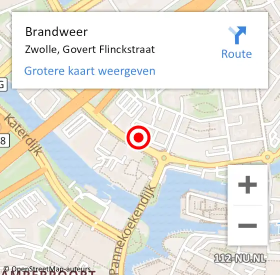 Locatie op kaart van de 112 melding: Brandweer Zwolle, Govert Flinckstraat op 24 mei 2022 12:09