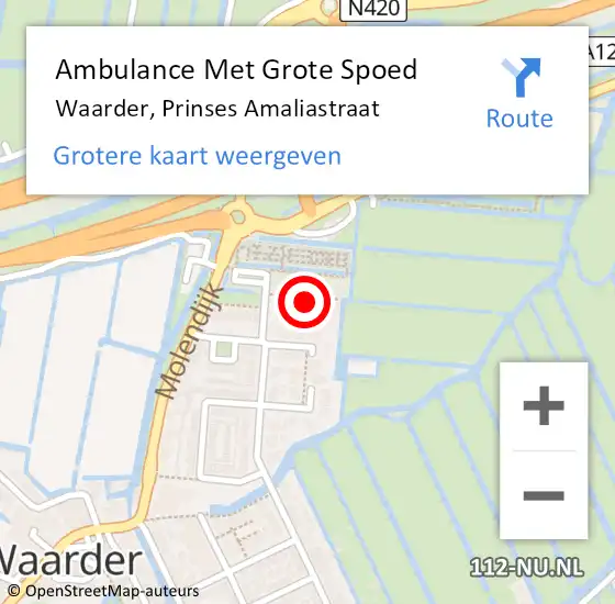 Locatie op kaart van de 112 melding: Ambulance Met Grote Spoed Naar Waarder, Prinses Amaliastraat op 24 mei 2022 12:10