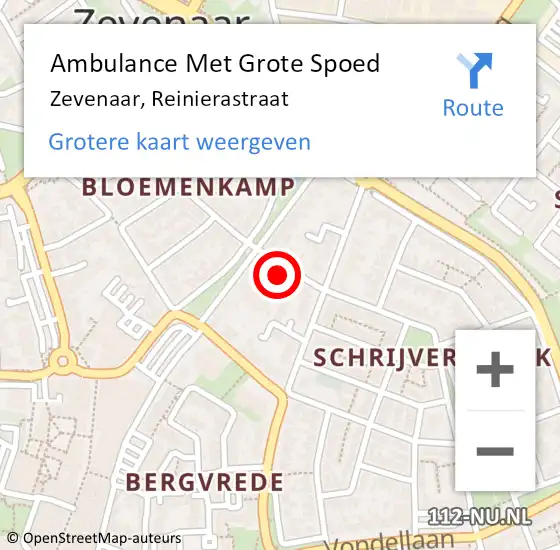 Locatie op kaart van de 112 melding: Ambulance Met Grote Spoed Naar Zevenaar, Reinierastraat op 24 mei 2022 12:17