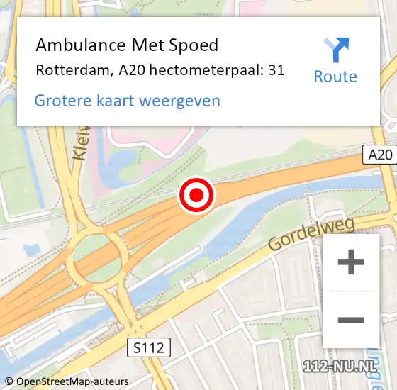 Locatie op kaart van de 112 melding: Ambulance Met Spoed Naar Rotterdam, A20 hectometerpaal: 31 op 24 mei 2022 12:28