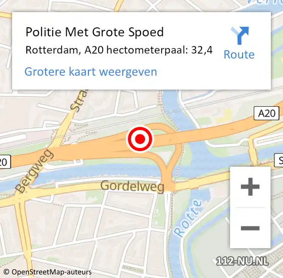 Locatie op kaart van de 112 melding: Politie Met Grote Spoed Naar Rotterdam, A20 hectometerpaal: 32,4 op 24 mei 2022 12:31