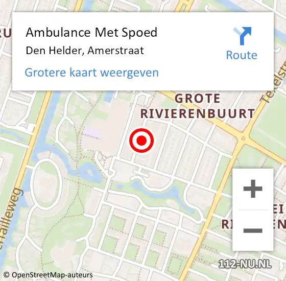Locatie op kaart van de 112 melding: Ambulance Met Spoed Naar Den Helder, Amerstraat op 24 mei 2022 12:56