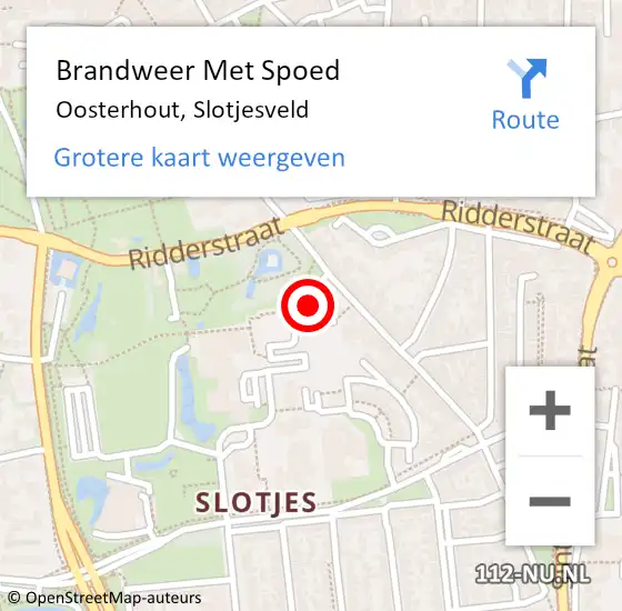 Locatie op kaart van de 112 melding: Brandweer Met Spoed Naar Oosterhout, Slotjesveld op 24 mei 2022 13:17