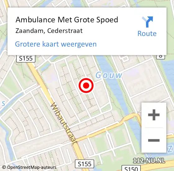Locatie op kaart van de 112 melding: Ambulance Met Grote Spoed Naar Zaandam, Cederstraat op 24 mei 2022 13:20