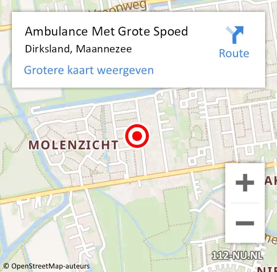 Locatie op kaart van de 112 melding: Ambulance Met Grote Spoed Naar Dirksland, Maannezee op 24 mei 2022 13:39