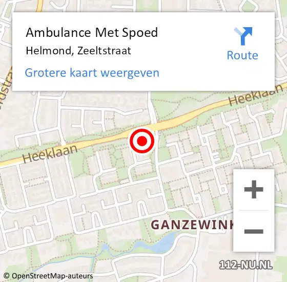 Locatie op kaart van de 112 melding: Ambulance Met Spoed Naar Helmond, Zeeltstraat op 18 juli 2014 10:07