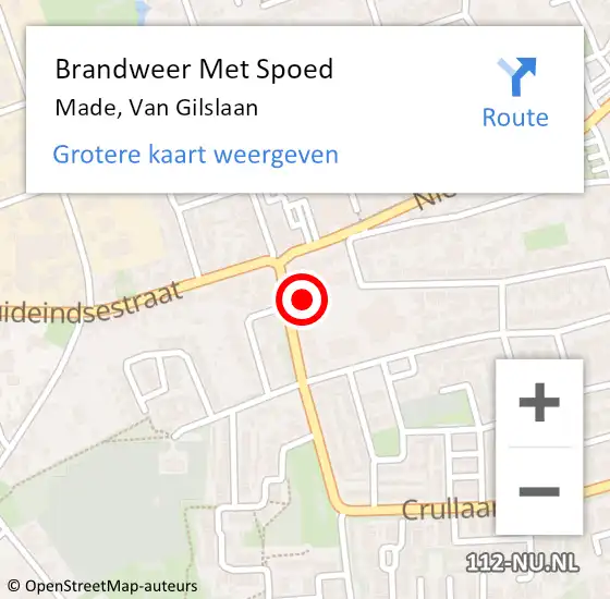 Locatie op kaart van de 112 melding: Brandweer Met Spoed Naar Made, Van Gilslaan op 24 mei 2022 14:04