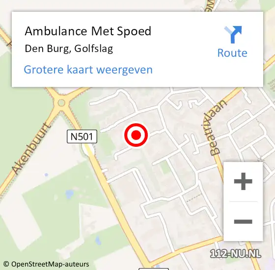 Locatie op kaart van de 112 melding: Ambulance Met Spoed Naar Den Burg, Golfslag op 24 mei 2022 14:16