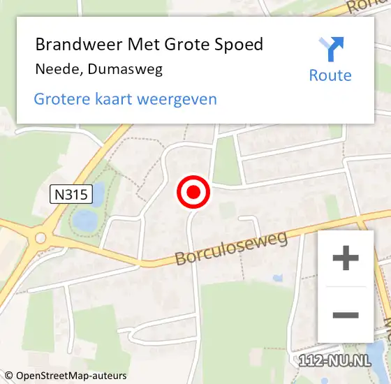 Locatie op kaart van de 112 melding: Brandweer Met Grote Spoed Naar Neede, Dumasweg op 24 mei 2022 14:17