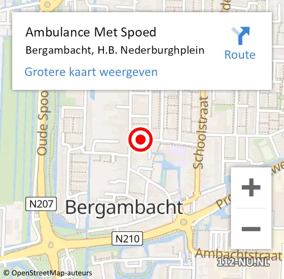 Locatie op kaart van de 112 melding: Ambulance Met Spoed Naar Bergambacht, H.B. Nederburghplein op 24 mei 2022 14:19