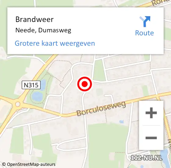 Locatie op kaart van de 112 melding: Brandweer Neede, Dumasweg op 24 mei 2022 14:20