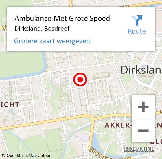 Locatie op kaart van de 112 melding: Ambulance Met Grote Spoed Naar Dirksland, Bosdreef op 24 mei 2022 14:20
