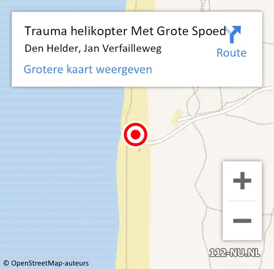 Locatie op kaart van de 112 melding: Trauma helikopter Met Grote Spoed Naar Den Helder, Jan Verfailleweg op 24 mei 2022 14:40