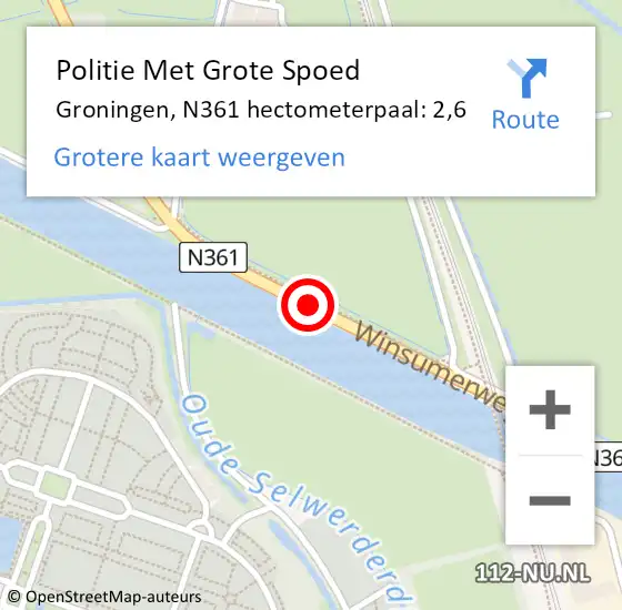 Locatie op kaart van de 112 melding: Politie Met Grote Spoed Naar Groningen, N361 hectometerpaal: 2,6 op 24 mei 2022 15:01