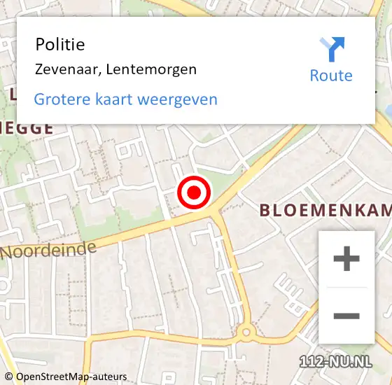 Locatie op kaart van de 112 melding: Politie Zevenaar, Lentemorgen op 24 mei 2022 15:17