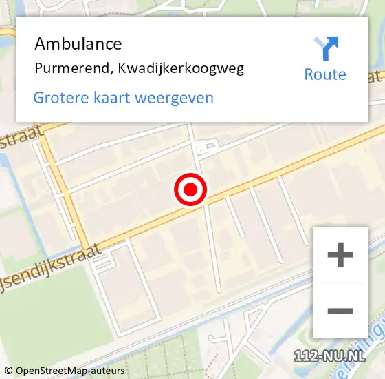 Locatie op kaart van de 112 melding: Ambulance Purmerend, Kwadijkerkoogweg op 24 mei 2022 15:19