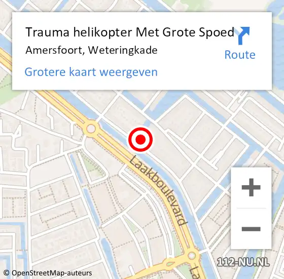 Locatie op kaart van de 112 melding: Trauma helikopter Met Grote Spoed Naar Amersfoort, Weteringkade op 24 mei 2022 15:32