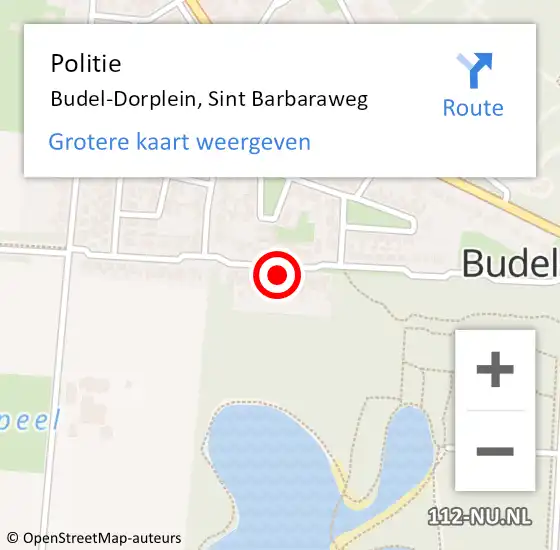 Locatie op kaart van de 112 melding: Politie Budel-Dorplein, Sint Barbaraweg op 24 mei 2022 16:14