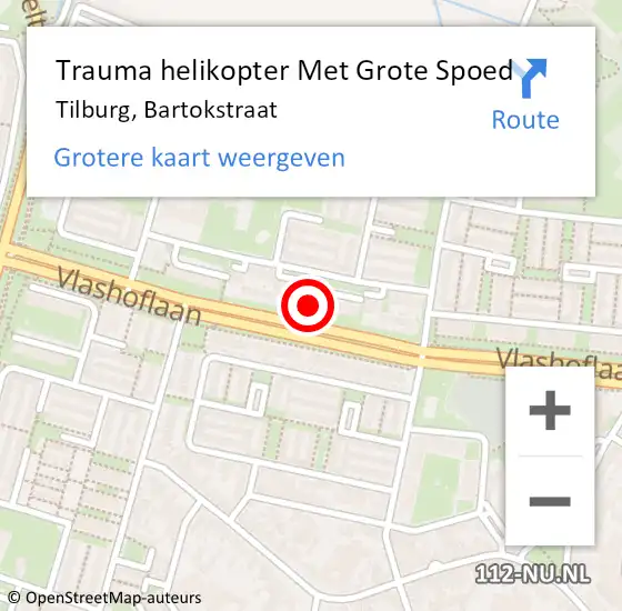 Locatie op kaart van de 112 melding: Trauma helikopter Met Grote Spoed Naar Tilburg, Bartokstraat op 24 mei 2022 16:32