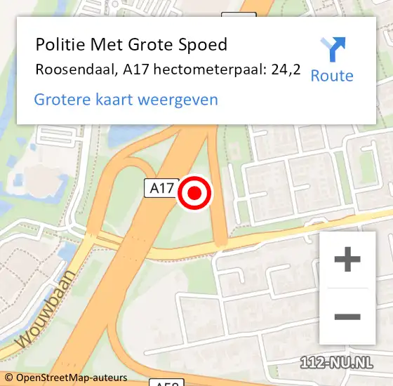 Locatie op kaart van de 112 melding: Politie Met Grote Spoed Naar Roosendaal, A17 hectometerpaal: 24,2 op 24 mei 2022 16:42