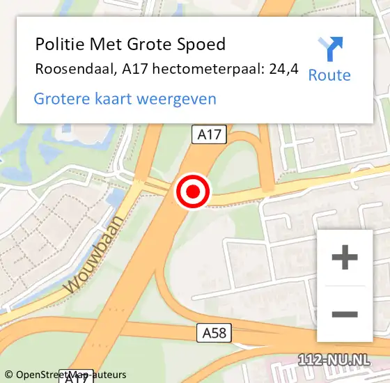 Locatie op kaart van de 112 melding: Politie Met Grote Spoed Naar Roosendaal, A17 hectometerpaal: 24,4 op 24 mei 2022 16:43