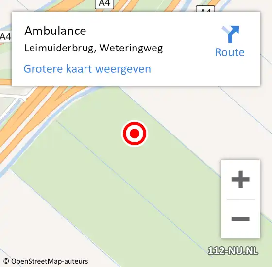 Locatie op kaart van de 112 melding: Ambulance Leimuiderbrug, Weteringweg op 24 mei 2022 16:58