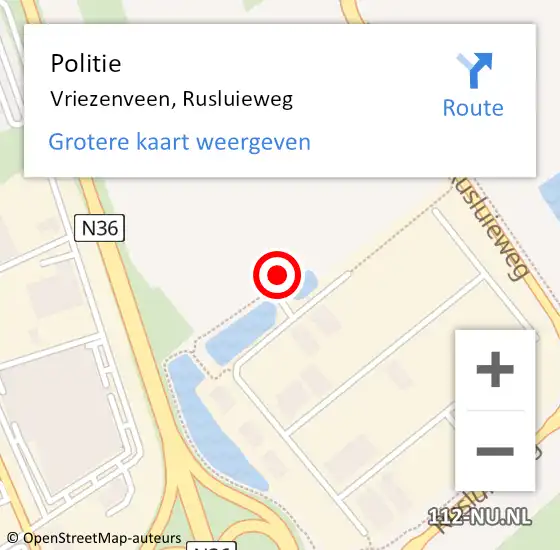 Locatie op kaart van de 112 melding: Politie Vriezenveen, Rusluieweg op 24 mei 2022 17:06