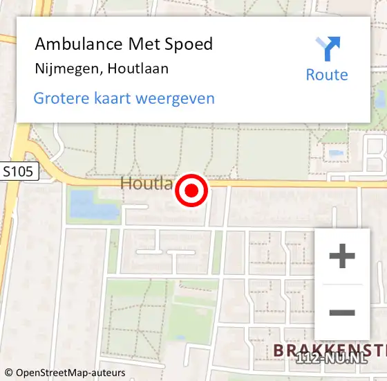 Locatie op kaart van de 112 melding: Ambulance Met Spoed Naar Nijmegen, Houtlaan op 24 mei 2022 17:19