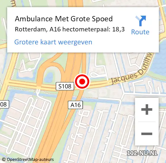 Locatie op kaart van de 112 melding: Ambulance Met Grote Spoed Naar Rotterdam, A16 hectometerpaal: 18,3 op 24 mei 2022 17:44